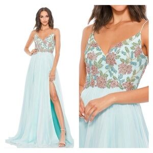 Mac Duggal 67790 NWT A-line Floral Beaded Chiffon Maxi Dress
